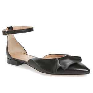 Lewit Black Leather Flats Ruffle Size 37 1/2